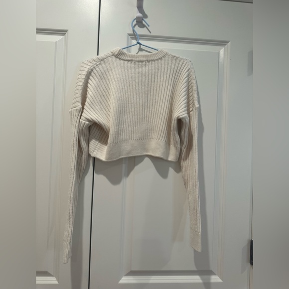UO Big Sur Ribbed Pullover Sweater | Cropped Ribbed Crewneck | Cream | XS - Picture 7 of 10